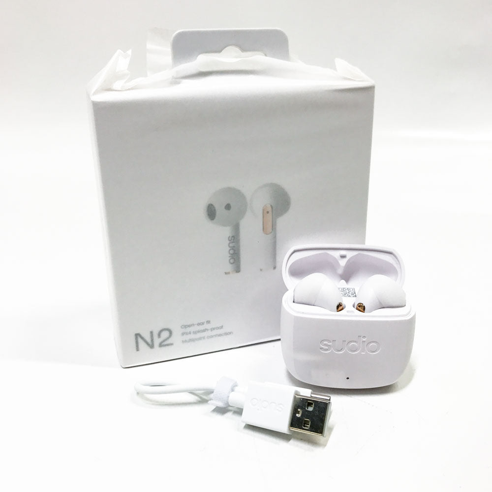 Sudio N2 Snow White - True Wireless Bluetooth Earbuds mit Multipoint-Verbindung, integriertem Mikrofon, 30 Stunden Akku, IPX4 wasserfest, USB-C & kabellosem Laden