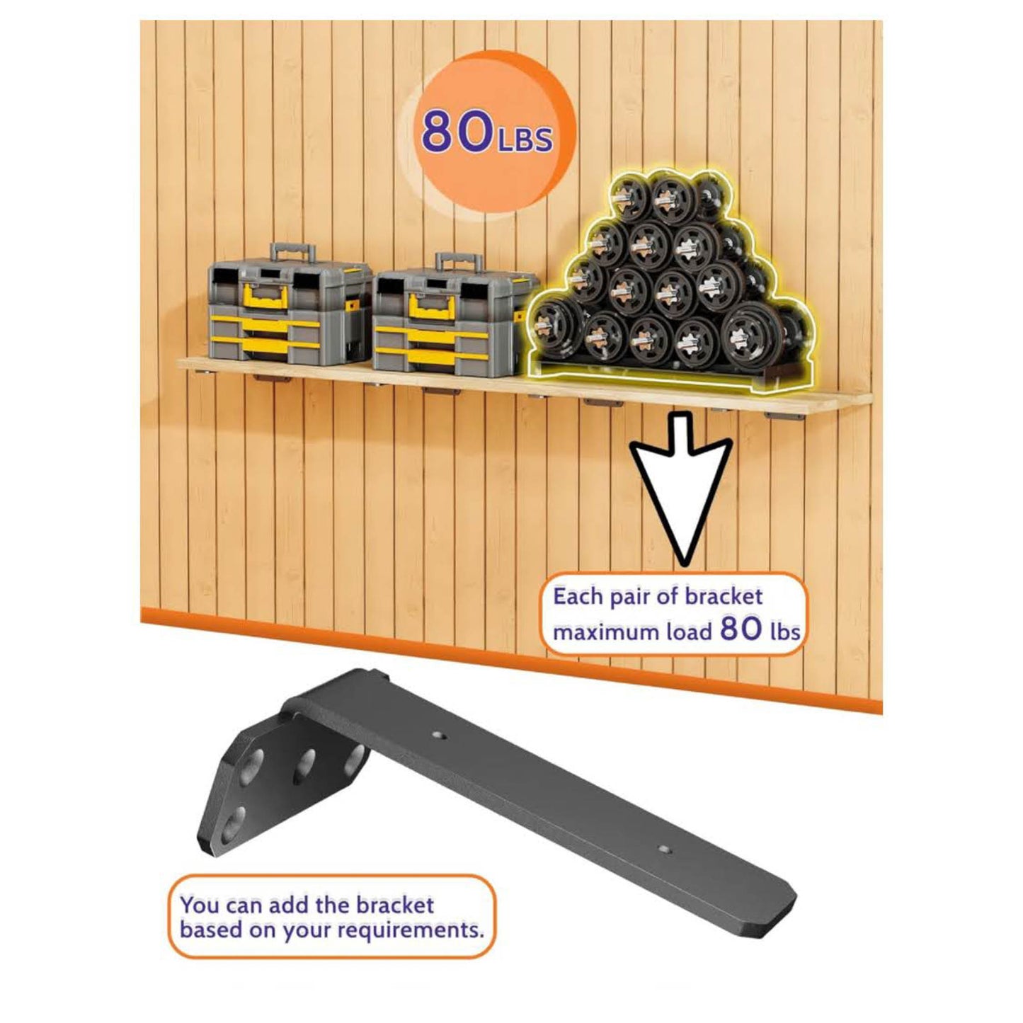 SKYSEN Regalhalterung, 25cm, T-Form, 6 Stück, robuste Metallkonstruktion, schwerlastfähig, ideal für Küche und Garage, schwarz.