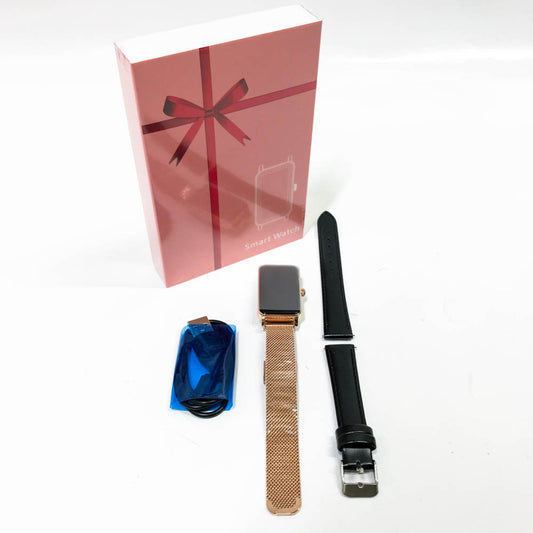 JRLinco Smart Watch für iPhone Android Handy, Modell IP68, Smartwatch Damen Herren, Wasserdicht, Blutsauerstoff- und Herzfrequenzmessung, Schlafüberwachung, 1.45' Rechteckig, Fitness Tracker mit 12 Sportmodi, GOLD