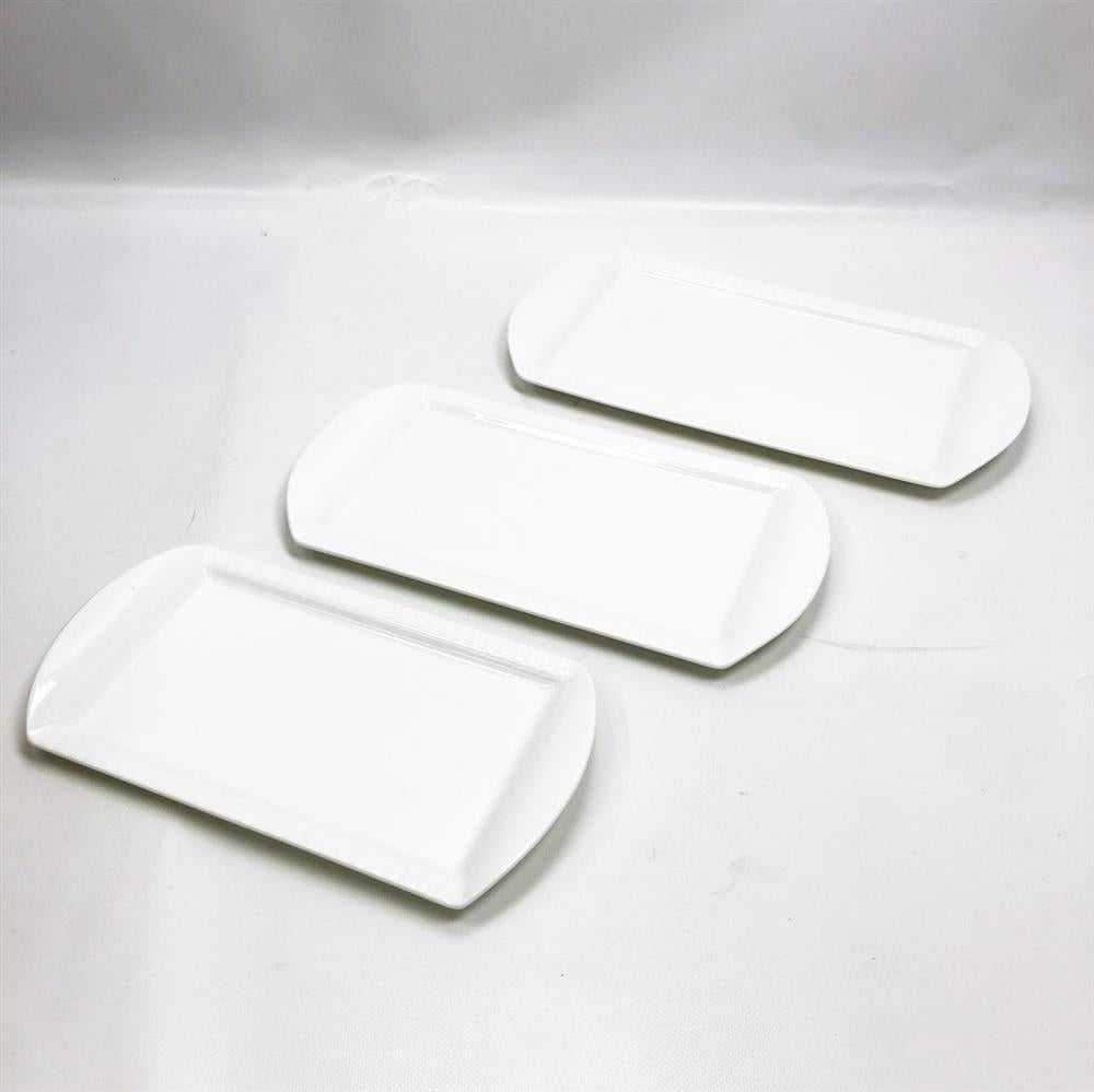 Lifver Rectangular Porcelain Plates 40cm, Set of 3, Serving Platters, White - Elegant and robust for every occasion