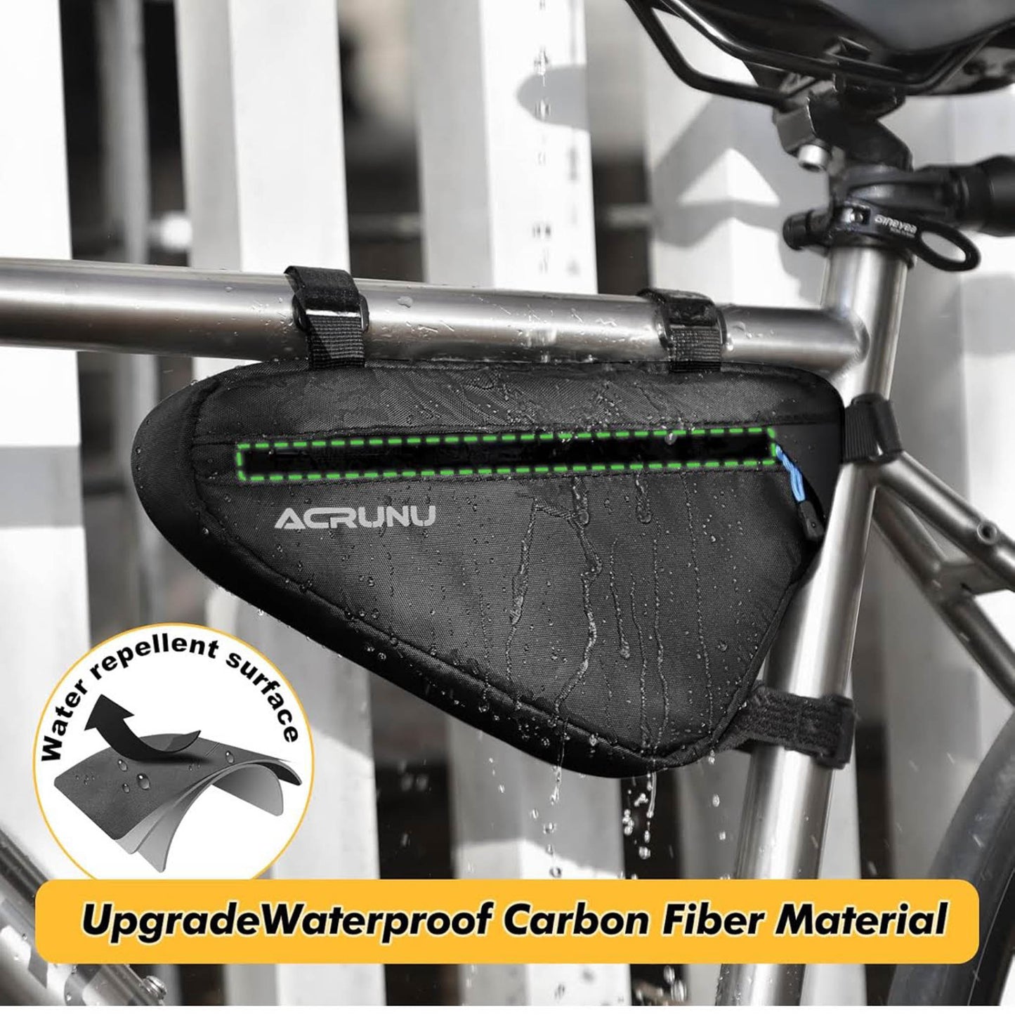 ACRUNU Dreieckstasche, wasserdicht, 1,5L, für 22-24mm Rahmen, inkl. Fahrradklingel, ideal für Mountainbike und Rennrad.