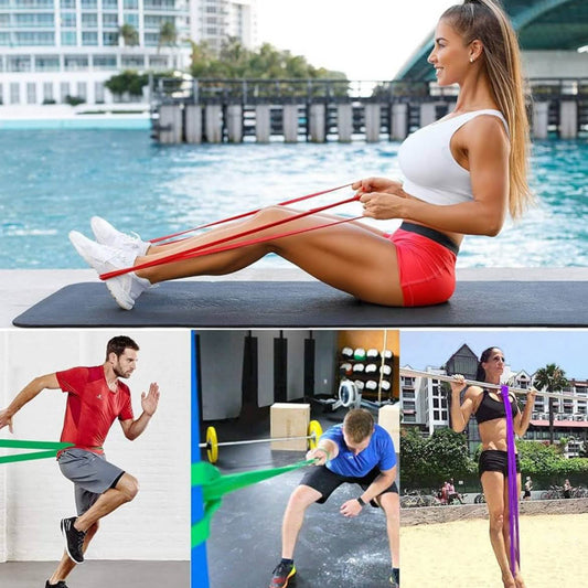 Fitnessbänder Set, 4 Stück, Widerstandsbänder, ideal für Krafttraining, Yoga und Workout, in Grün/Rot/Schwarz/Lila.