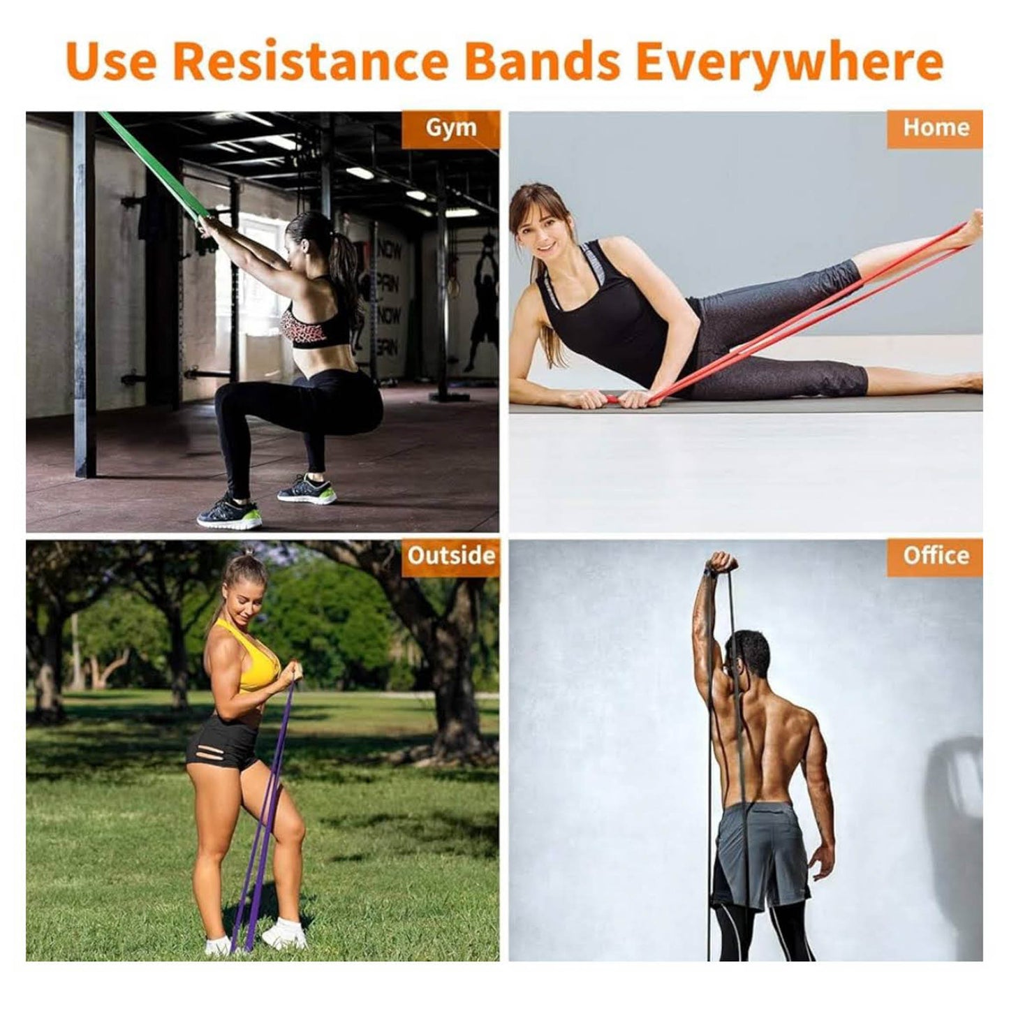 Fitnessbänder Set, 4 Stück, Widerstandsbänder, ideal für Krafttraining, Yoga und Workout, in Grün/Rot/Schwarz/Lila.