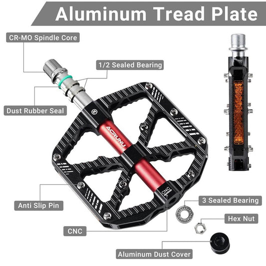 ACRUNU Rennrad Pedale, Aluminium, Rutschfest, StVZO Reflektor, 3 Abgedichtete Lager, CNC, Wasserdicht, 9/16", geeignet für MTB, Rennrad, Gravel, E-Bike.