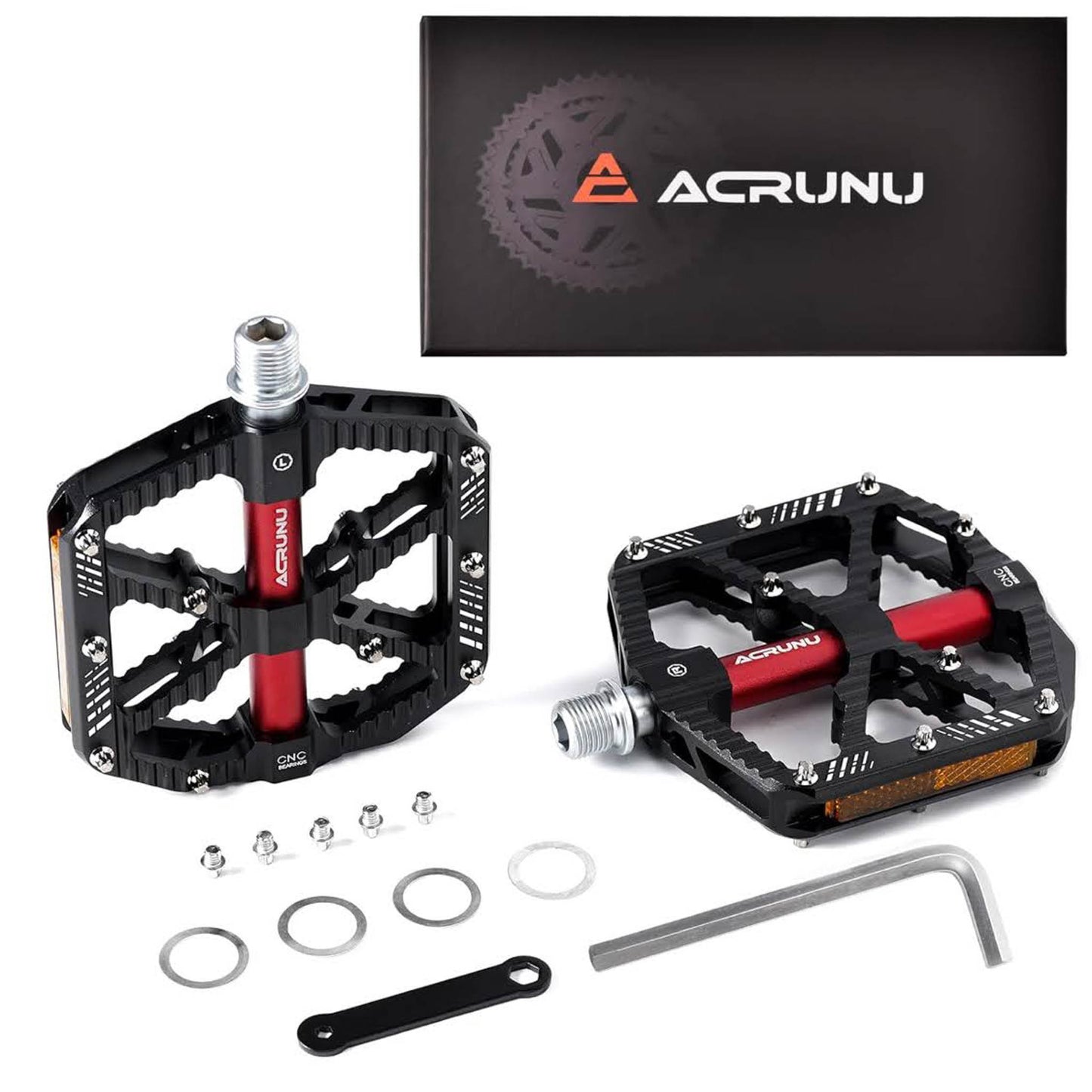 ACRUNU Rennrad Pedale, Aluminium, Rutschfest, StVZO Reflektor, 3 Abgedichtete Lager, CNC, Wasserdicht, 9/16", geeignet für MTB, Rennrad, Gravel, E-Bike.