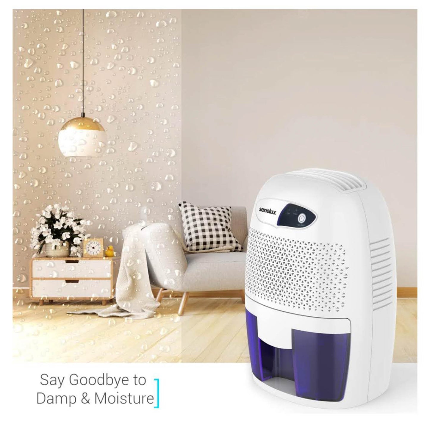 Senelux Mini-Luftentfeuchter 500 ml, tragbar, leise, effizient, ideal für kleine Räume, Keller und Schlafzimmer.