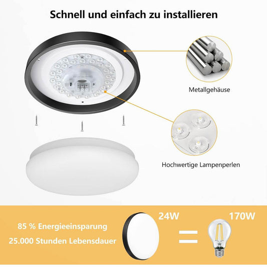 OOWOLF Deckenlampe 24W, LED, dimmbar, 23cm, 3000k/4000k/5000k, flach, 2er Set, ideal für Wohnzimmer, Badezimmer und Küche.