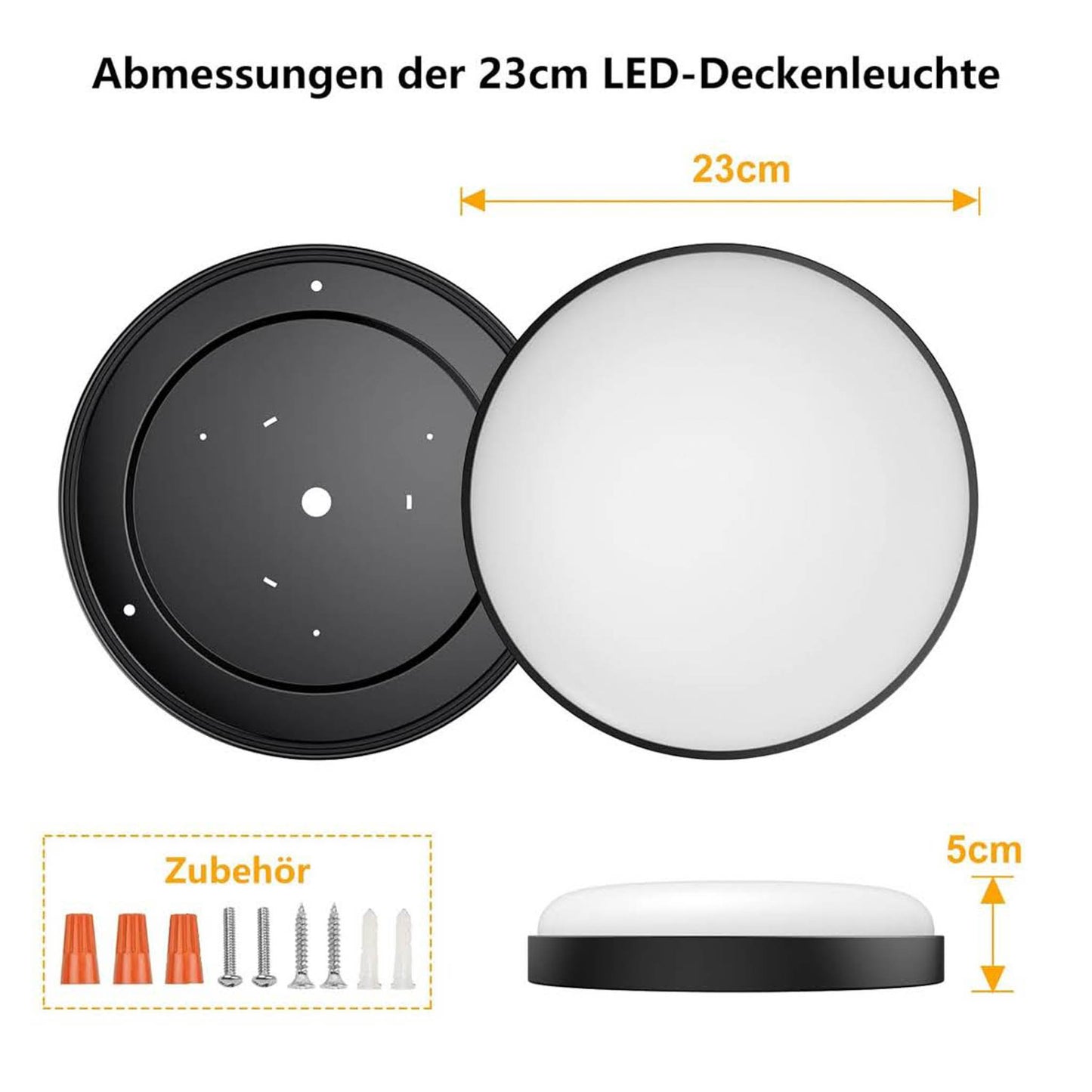 OOWOLF Deckenlampe 24W, LED, dimmbar, 23cm, 3000k/4000k/5000k, flach, 2er Set, ideal für Wohnzimmer, Badezimmer und Küche.