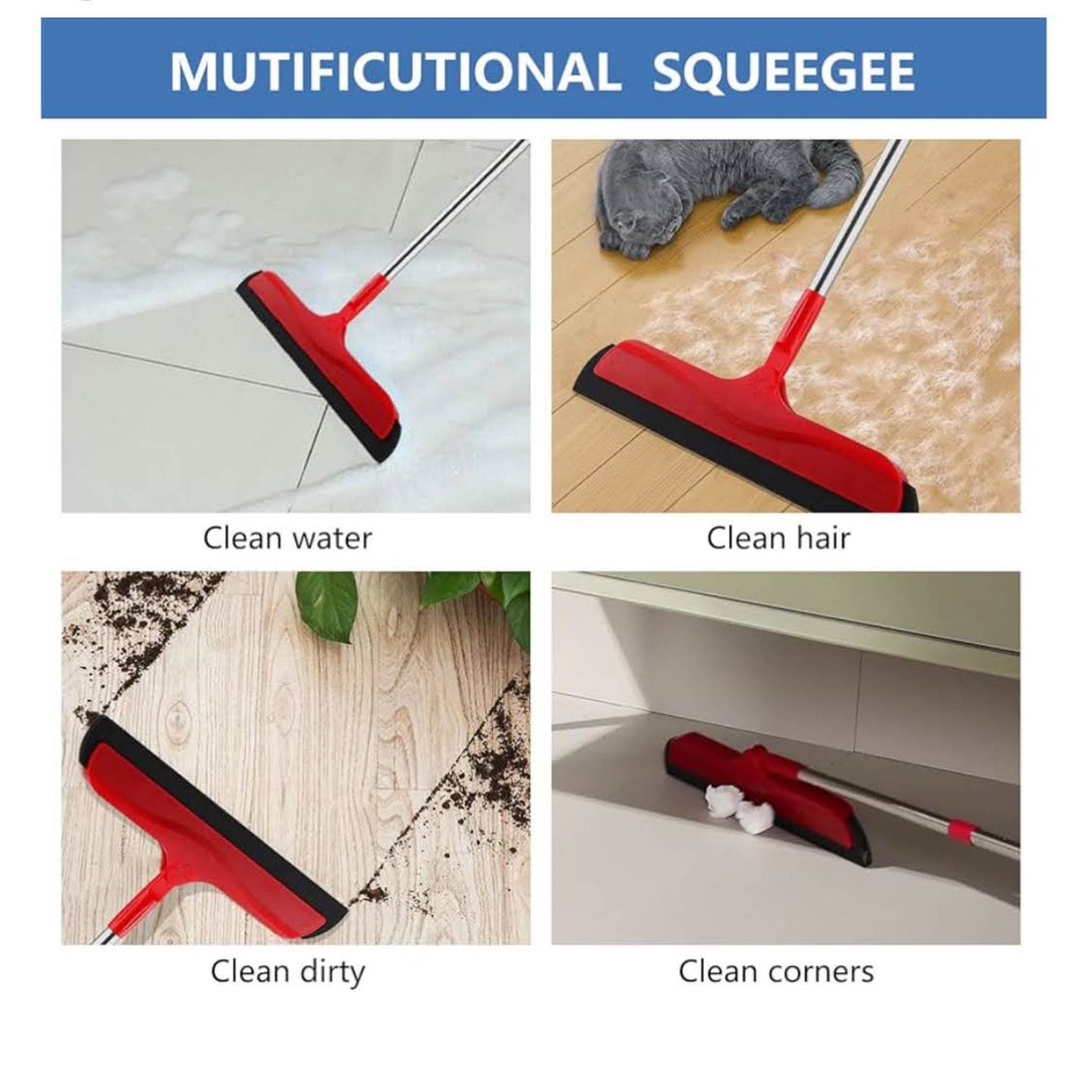 Mitclear Wasserschieber, verstellbarer Griff 124cm, Schaumabzieher für nassen Boden, ideal für Dusche, Bad, Küche, entfernt Tierhaare.