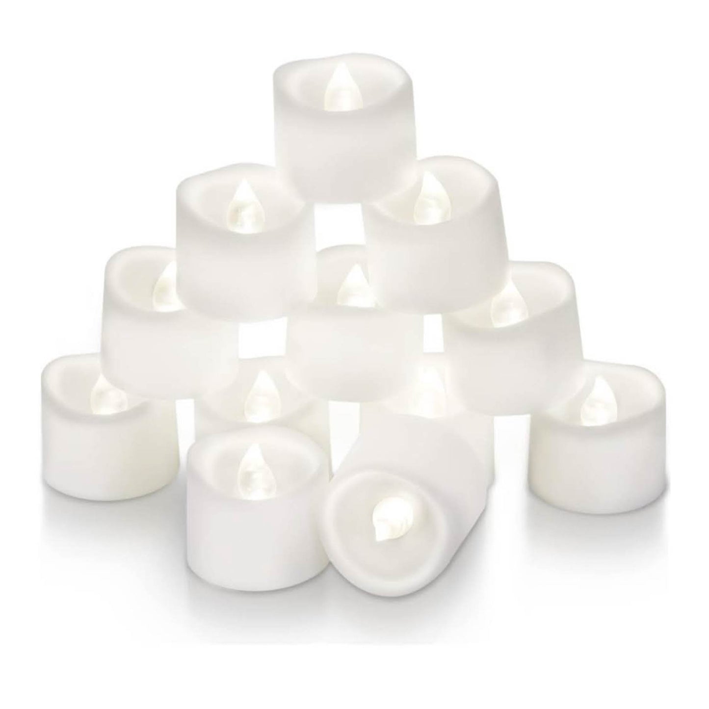 Homemory Teelichter 12er Set, LED-Kerzen, 6-Stunden-Timer, flackernd, weiß, ideal für Dekoration und stimmungsvolle Beleuchtung.