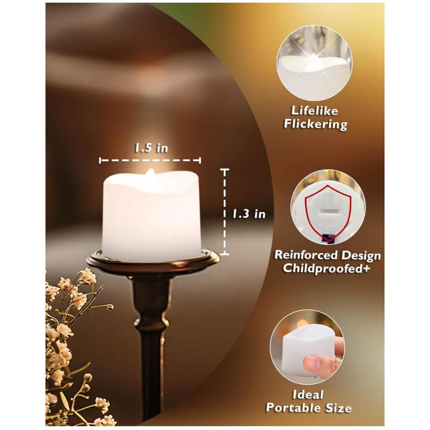 Homemory Teelichter 12er Set, LED-Kerzen, 6-Stunden-Timer, flackernd, weiß, ideal für Dekoration und stimmungsvolle Beleuchtung.