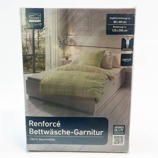 Home Ideas Living Renforce Bettwäsche-Garnitur, 100% Baumwolle, Kissenbezug 80x80cm, Bettbezug 135x200cm, atmungsaktiv, pflegeleicht.
