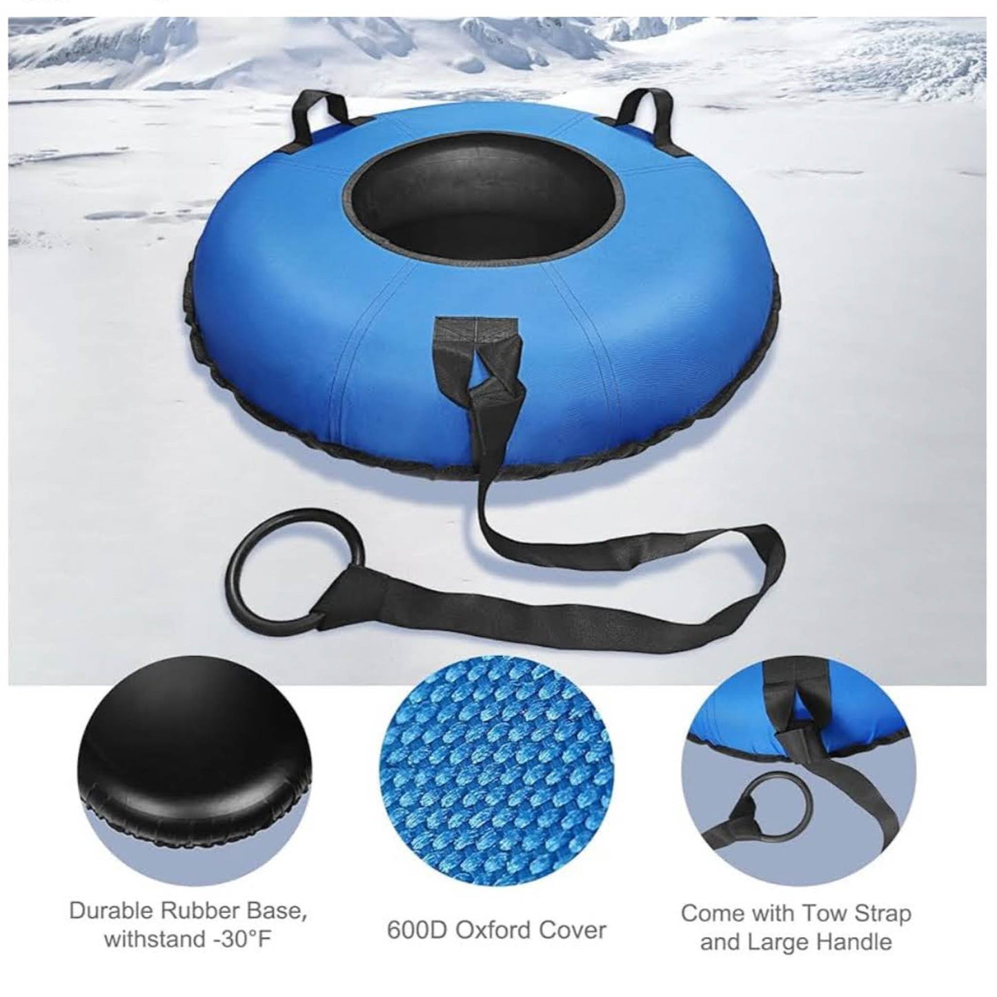 FZENeast Aufblasbarer Schlitten, 95 cm, Rodelreifen, Kältebeständig, Canvas Bezug, ideal für Kinder & Erwachsene, Winterspaß.