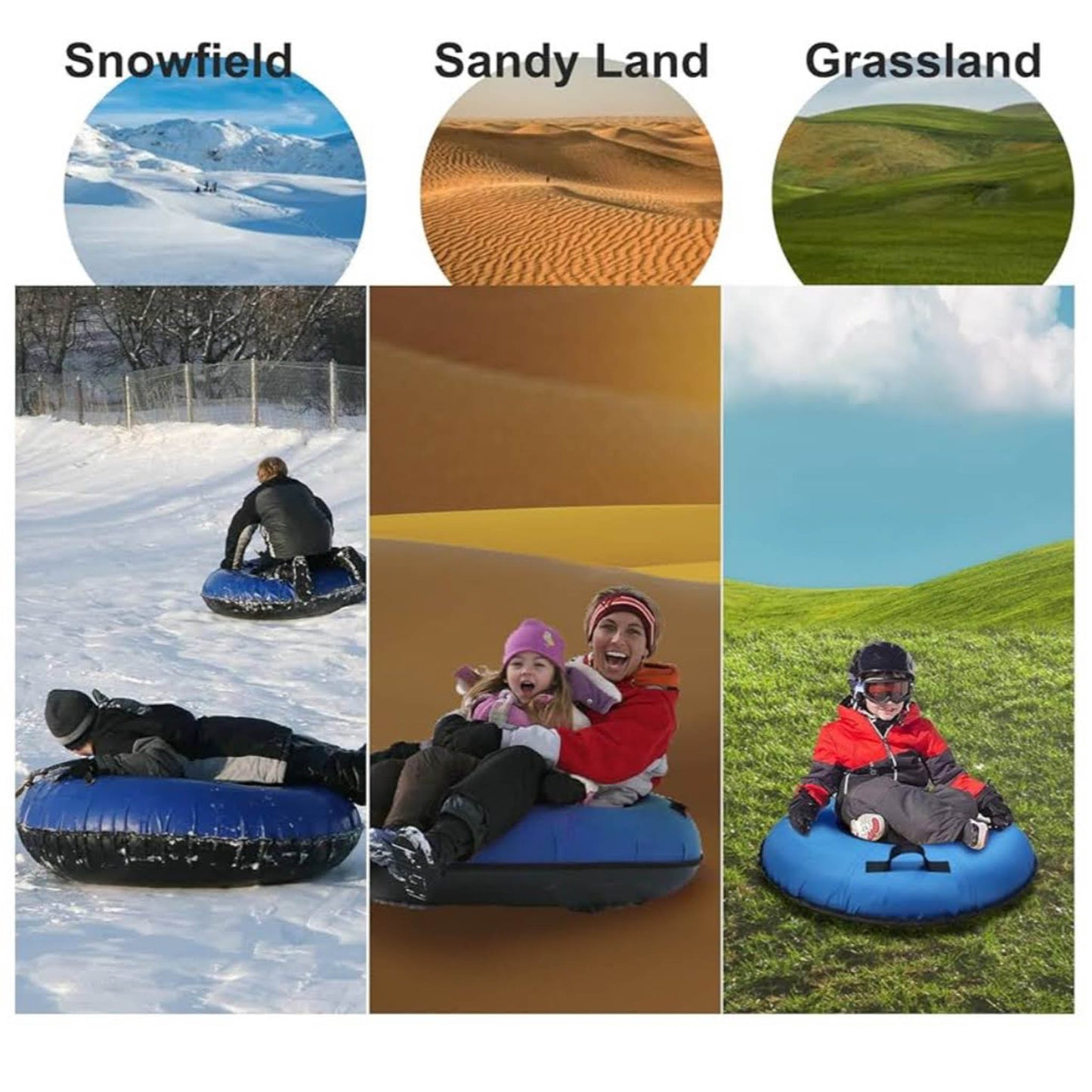 FZENeast Aufblasbarer Schlitten, 95 cm, Rodelreifen, Kältebeständig, Canvas Bezug, ideal für Kinder & Erwachsene, Winterspaß.