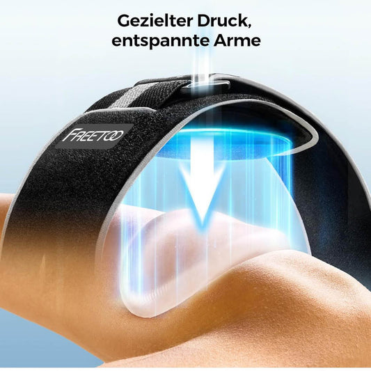 FREETOO Ellenbogenbandage, Tennisarm, für Herren/Damen, ideal bei Epicondylitis, Schwarz/Grau, optimal für Kraftsport.