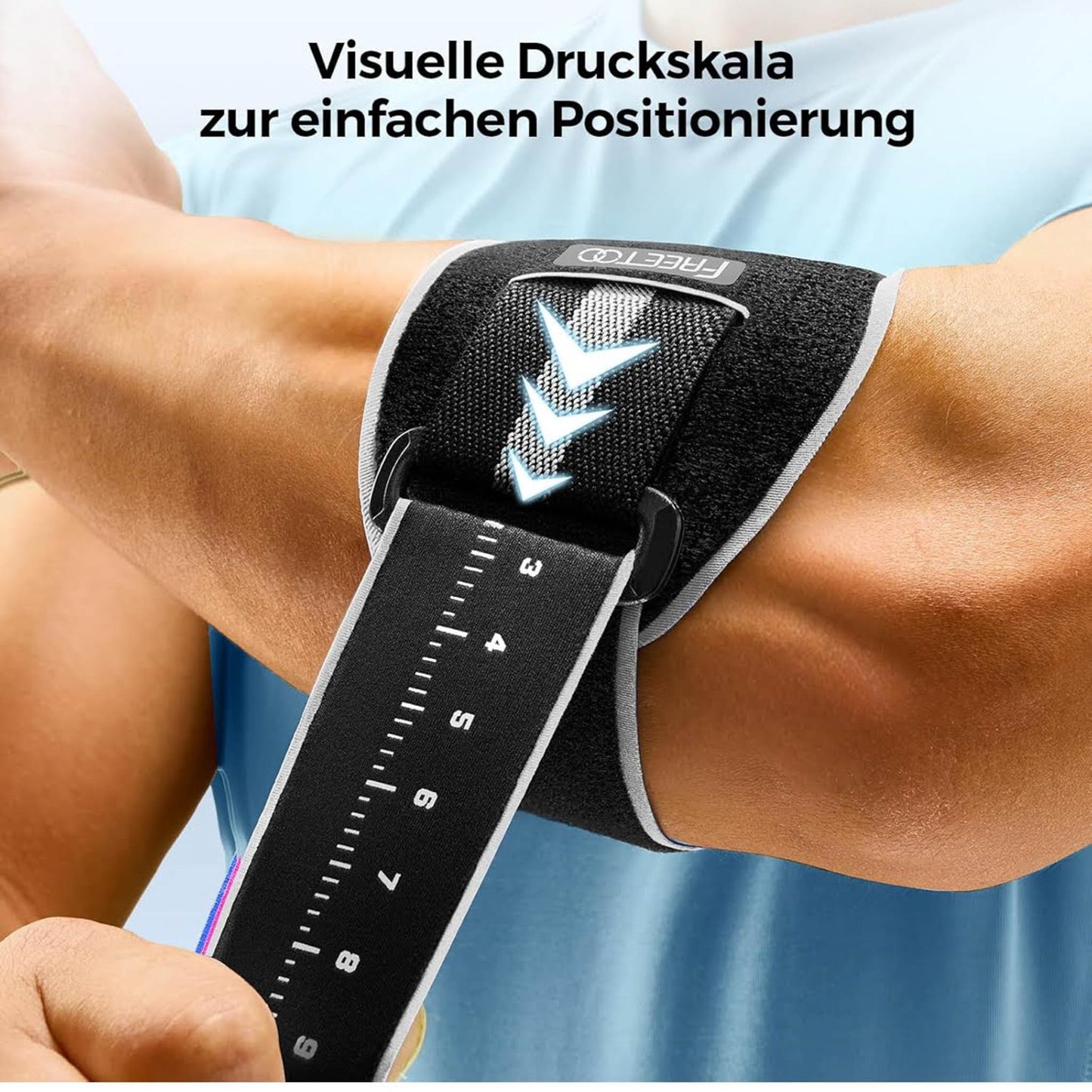 FREETOO Ellenbogenbandage, Tennisarm, für Herren/Damen, ideal bei Epicondylitis, Schwarz/Grau, optimal für Kraftsport.