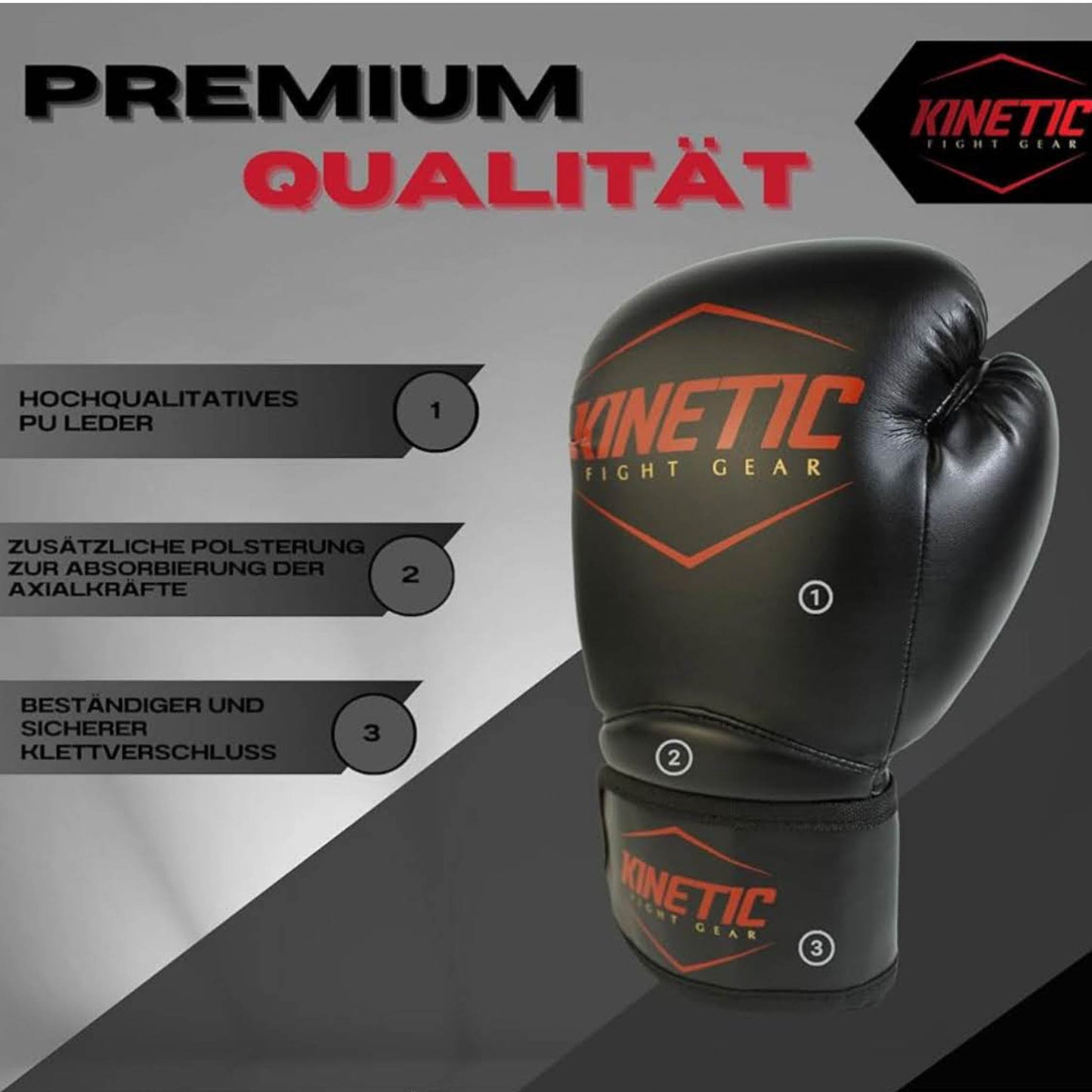 Kinetic Boxhandschuhe 10oz, Training, Boxen, Kickboxen, Muay Thai, Sparring, Klettverschluss, für Anfänger & Profis.