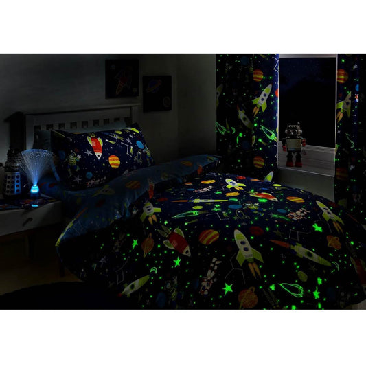 Bedlam Supersonic Bettbezug-Set 135x200cm, leuchtet im Dunkeln, 52% Polyester, 48% Baumwolle, blau, Duvet Cover Set: Single