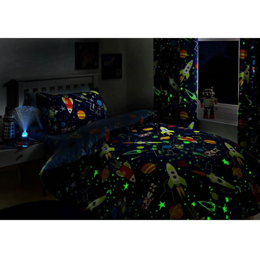 Bedlam Supersonic Bettbezug-Set 135x200cm, leuchtet im Dunkeln, 52% Polyester, 48% Baumwolle, blau, Duvet Cover Set: Single