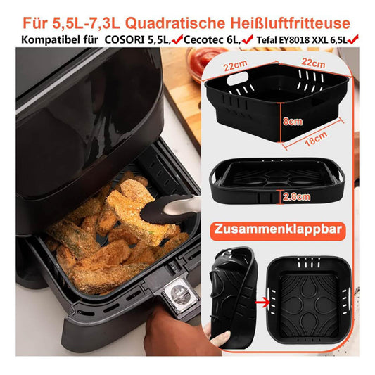Silikonform 22cm, 2PCS, Airfryer Zubehör, passend für COSORI 5,5L, Cecotec 6L, Tefal EY8018 6,5L, wiederverwendbar, ideal statt Backpapier.