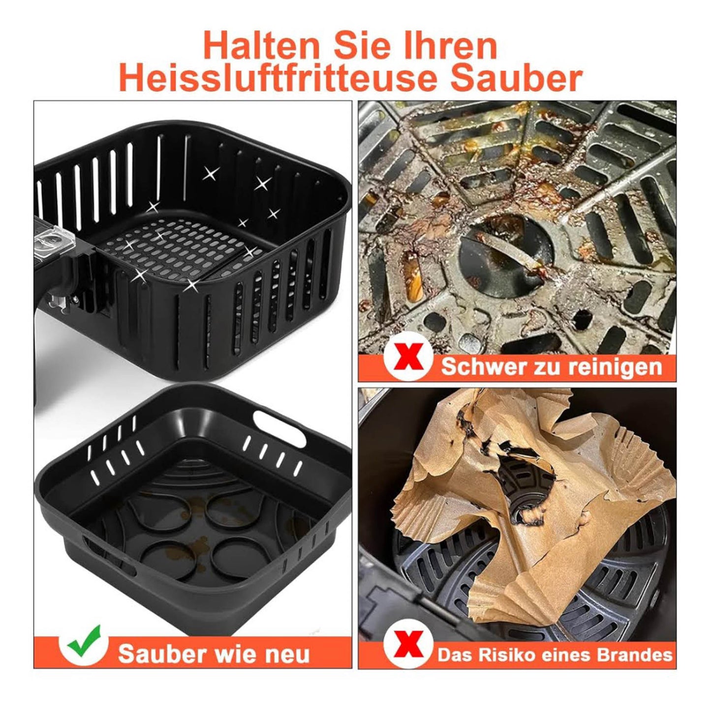 Silikonform 22cm, 2PCS, Airfryer Zubehör, passend für COSORI 5,5L, Cecotec 6L, Tefal EY8018 6,5L, wiederverwendbar, ideal statt Backpapier.