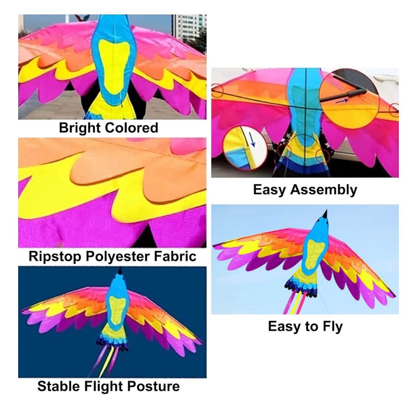 VIKY Phoenix Drachen, Einleiner, 90x180cm, für Kinder und Erwachsene, inkl. 100m Schnur, einfach zu fliegen.