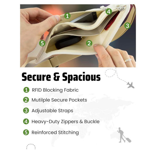 Boxiki Travel Geldgürtel, Unisex, Beige, für Reisen, leicht, verstellbar, sicherer Stauraum für Geld und Dokumente.