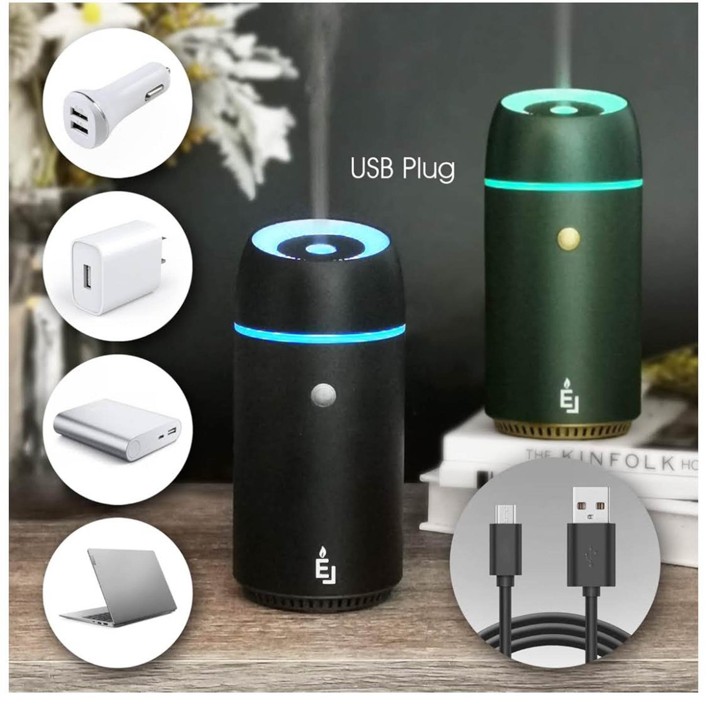 Earnest Living, 100 ml, ätherischer Öldiffusor, Auto-Luftfrischer, Timer, Nachtlicht, USB-portabel, Auto-Off-Funktion, grünes Geschenk.