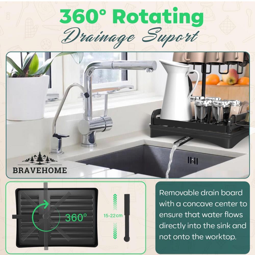 BraveHome Sink Drainer with Brush – Stainless Steel Over Sink Drainer – Louça Cupboard Drainer