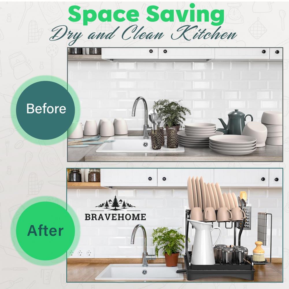BraveHome Sink Drainer with Brush – Stainless Steel Over Sink Drainer – Louça Cupboard Drainer