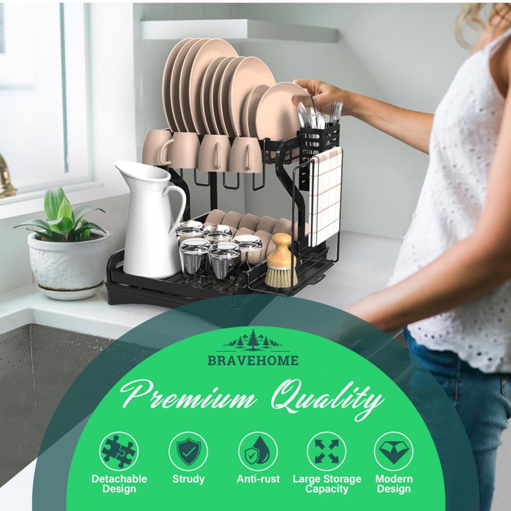 BraveHome Sink Drainer with Brush – Stainless Steel Over Sink Drainer – Louça Cupboard Drainer