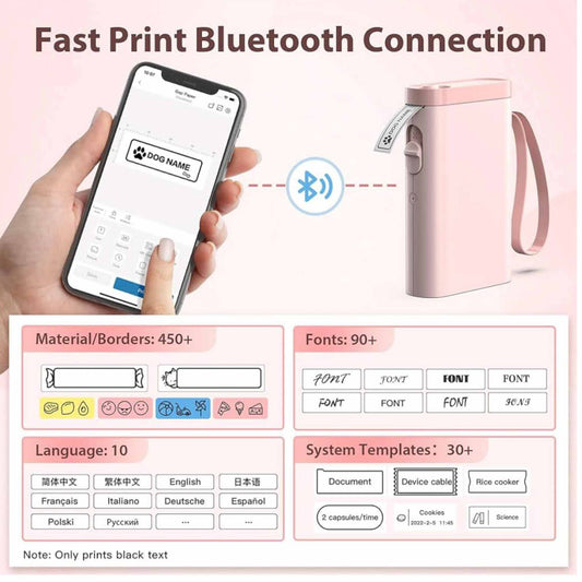 TYPONOS P21 Bluetooth Etikettendrucker, tragbar, Thermodruck, kabellos, Smartphone-kompatibel