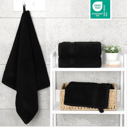 Hammetex 4er Handtuch Set, 100% Baumwolle, Duschtuch, 50x100cm, weich, saugfähig, schnell trocknend, schwarz.