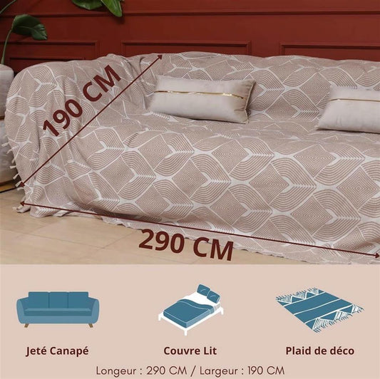 Swave Sofaüberwurf mit Fransen 290 x 190 cm luxuriös 100 % Baumwolle beige XXL Mehrzweckdecke Bettdecke Sofabezug