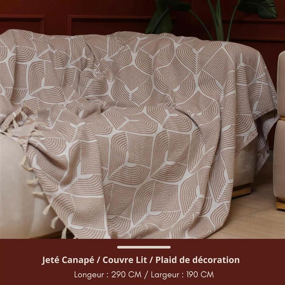 Swave sofa throw with fringes 290 x 190 cm luxurious 100% cotton beige XXL multi-purpose blanket bedspread sofa cover