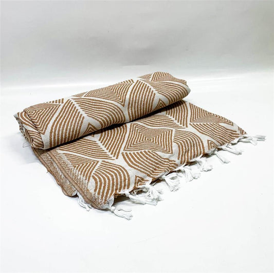 Swave Sofa Throw 290 x 190 cm Beige/Brown luxurious 100% cotton XXL multi-purpose blanket bedspread sofa cover with fringes