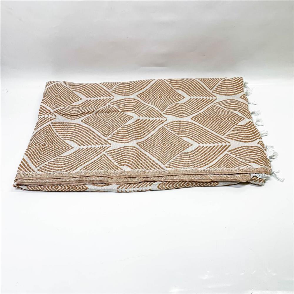 Swave Sofaüberwurf 290 x 190 cm Beige/Braun luxuriös 100 % Baumwolle XXL Mehrzweckdecke Bettdecke Sofabezug mit Fransen
