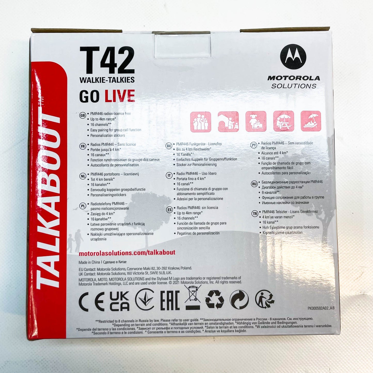 Motorola Talkabout T42, PMR446 Funkgeräte, 16 Kanäle, 4 km Reichweite, rot, 2 Stück.