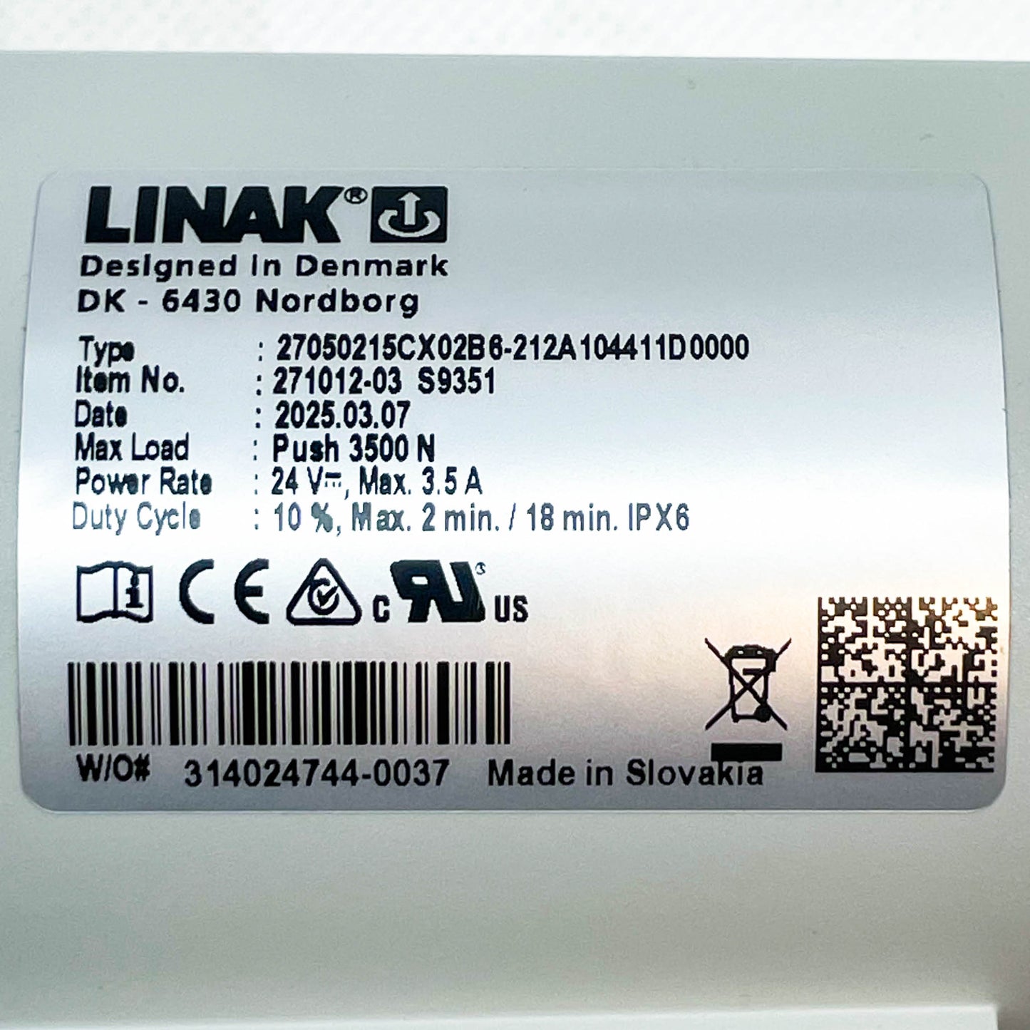 LINAK 271012-03, S9351, Push 3500 N, 24 V, 3.5 A, Linearantrieb Hubmotor, 27050215CX02B6-212A104411D0000