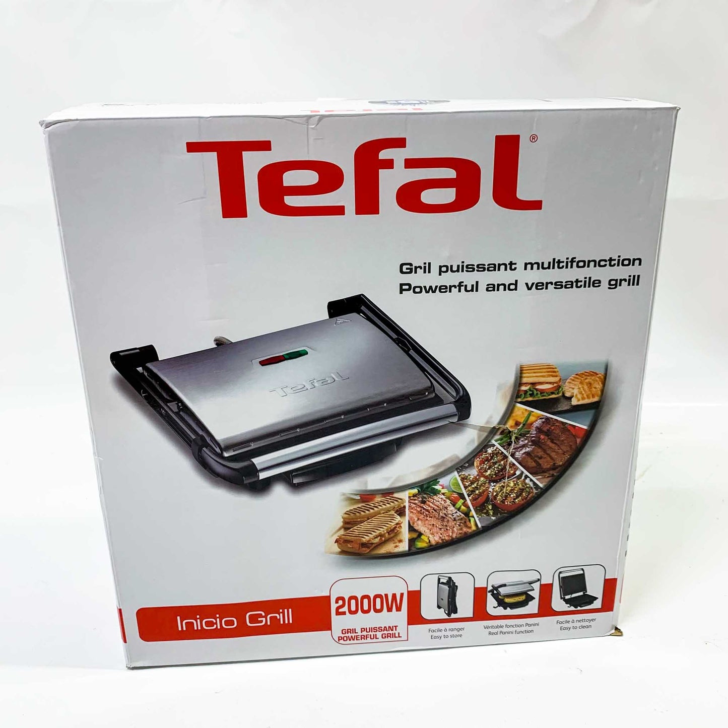 Tefal Kontaktgrill Inicio GC241D, Elektrogrill, fettarmes Grillen, Antihaftplatten, 2000W, Edelstahl/Schwarz, 36.3x10.8x33.2cm.