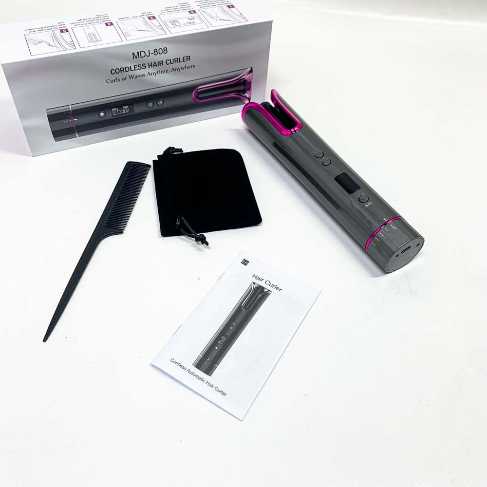 Lockenstab Automatischer Hair Curler 4 Temperatur-Einstellungen Schnurloser Tragbar Wiederaufladbar mit LCD-Temperaturanzeige und Timer