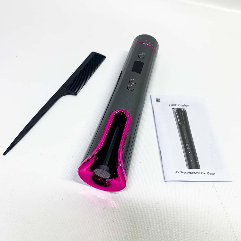 Lockenstab Automatischer Hair Curler 4 Temperatur-Einstellungen Schnurloser Tragbar Wiederaufladbar mit LCD-Temperaturanzeige und Timer