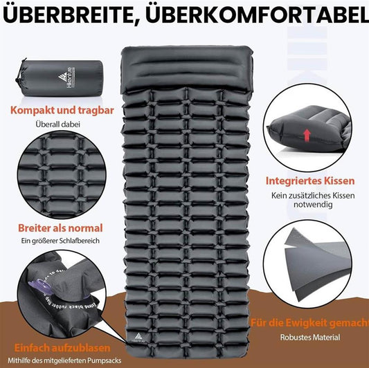 HIKENTURE Isomatte A2 Camping Ultraleicht 71cm Breit mit Pumpsack - Aufblasbare Schlafmatte kleines Packmaß für Outdoor Abenteuer