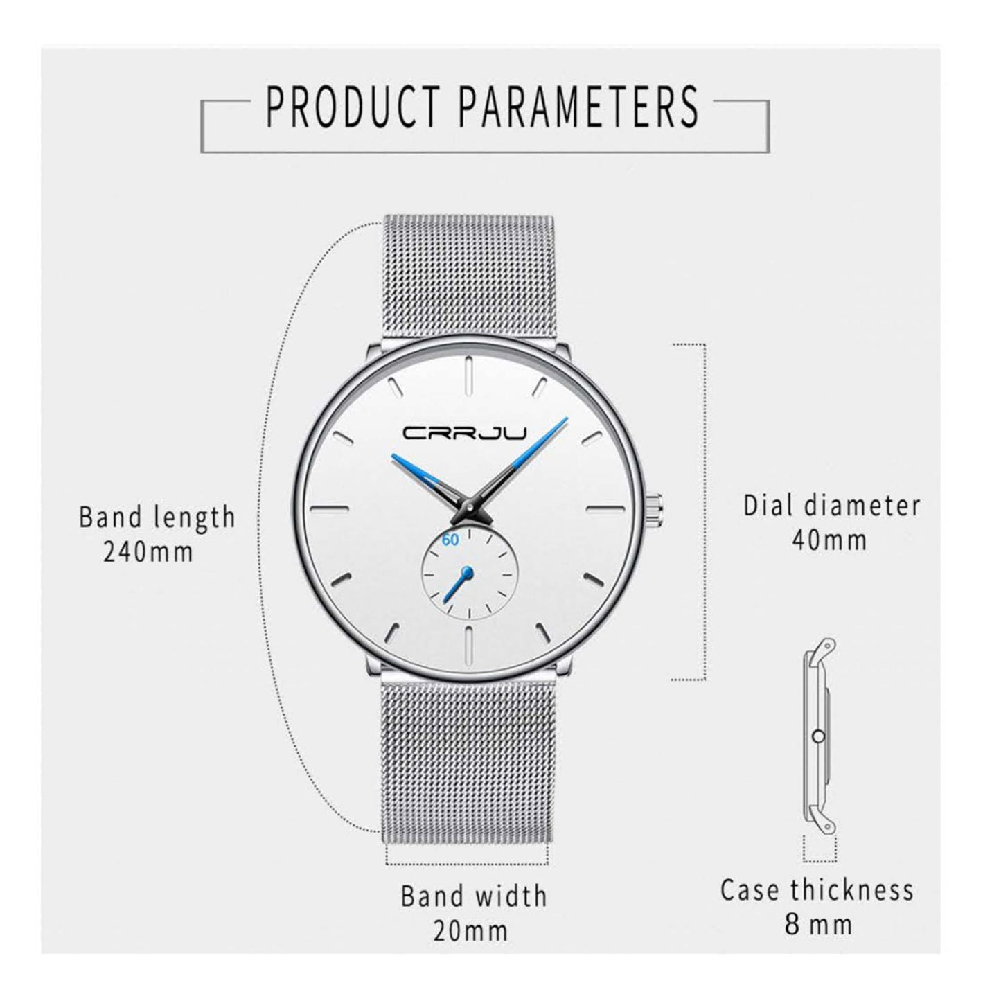 FIZILI Herren Uhr 086, Ultra Dünn, Schwarz, Minimalistisch, Quartz, Milanese Mesh Edelstahl, Elegant und Zeitlos.