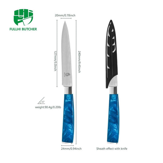 Fullhi Utility Messer, 5 Zoll, Universal Küchenmesser, mehrfarbig, Edelstahl, mit Holzgriff, ideal für präzises Schneiden.