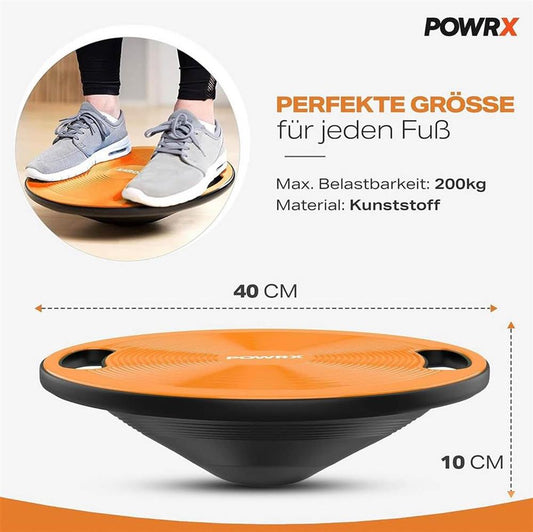 POWRX Balance Board Ř 40cm mit Griffen Wackelbrett Orange für Erwachsene/Kinder I Therapiekreisel Physiotherapie für propriozeptives Training und Fitness