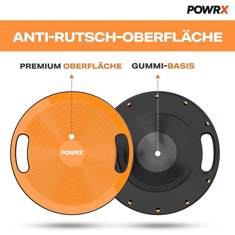 POWRX Balance Board Ř 40cm mit Griffen Wackelbrett Orange für Erwachsene/Kinder I Therapiekreisel Physiotherapie für propriozeptives Training und Fitness