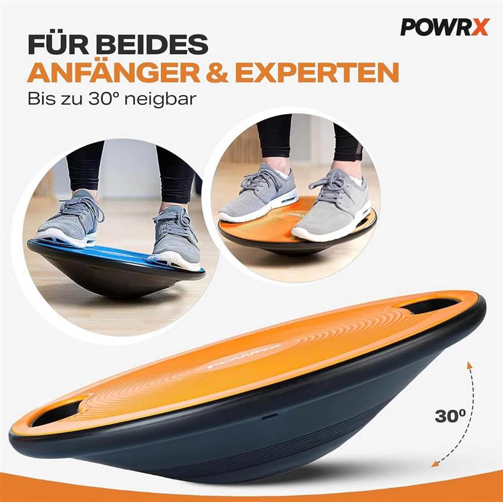 POWRX Balance Board Ř 40cm mit Griffen Wackelbrett Orange für Erwachsene/Kinder I Therapiekreisel Physiotherapie für propriozeptives Training und Fitness