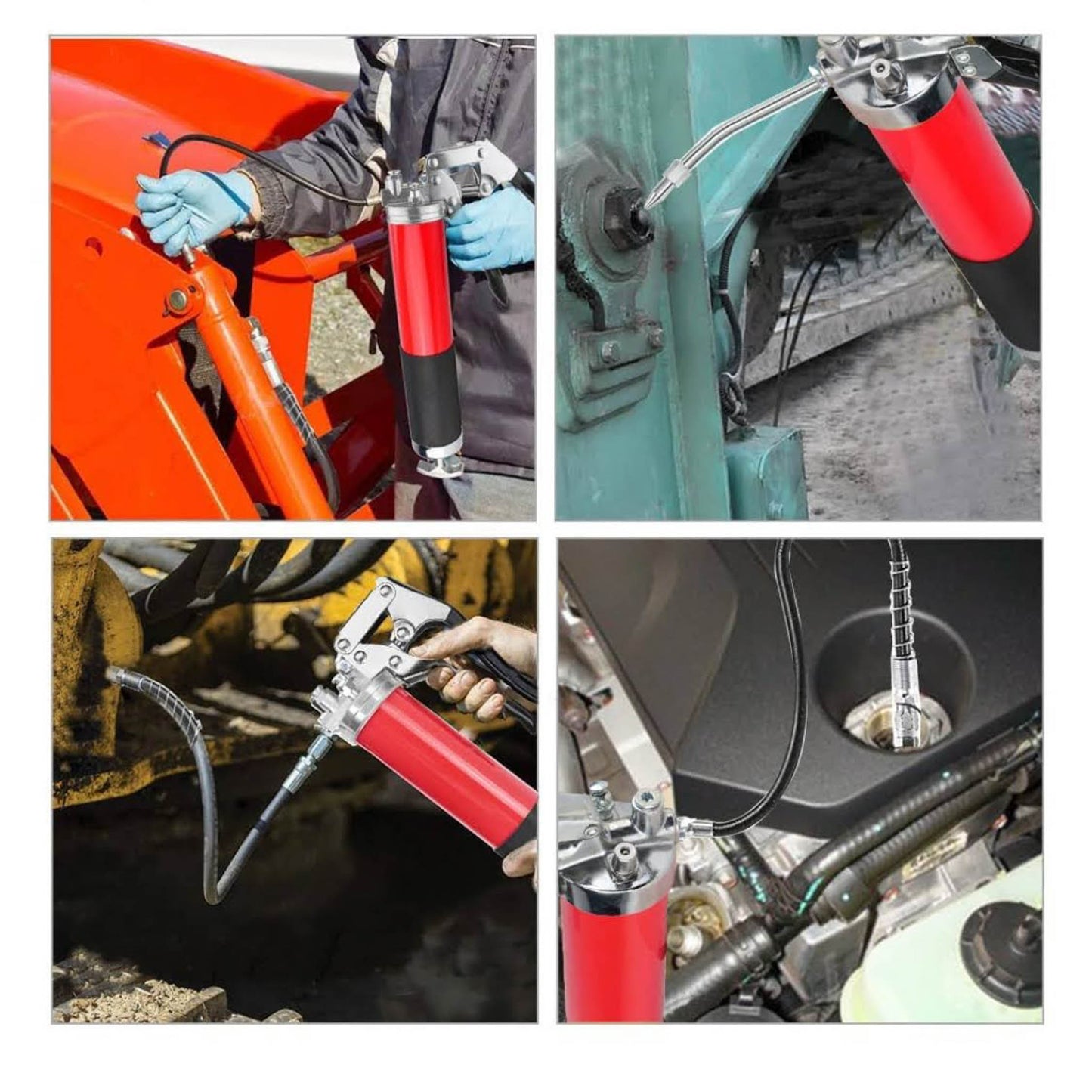 Anesty Einhandfettpresse, Profi 7000PSI, Handfettpresse, Set mit G-Kupplung, Spitzmundstück, 2 Flexschläuchen, Düsenrohr.