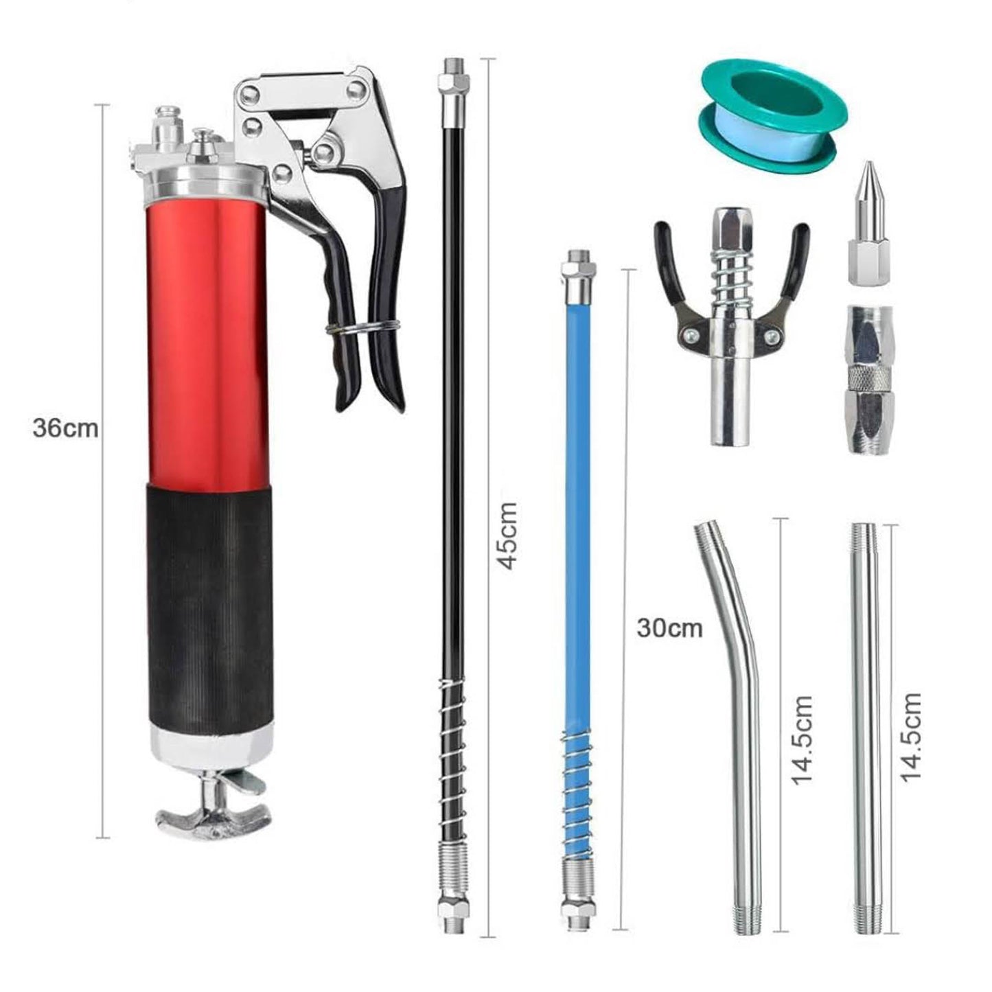 Anesty Einhandfettpresse, Profi 7000PSI, Handfettpresse, Set mit G-Kupplung, Spitzmundstück, 2 Flexschläuchen, Düsenrohr.